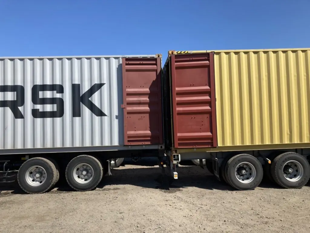 A 40ft shipping container on a trailer at the yard in Japan, ready for the October 2025 used tire loading